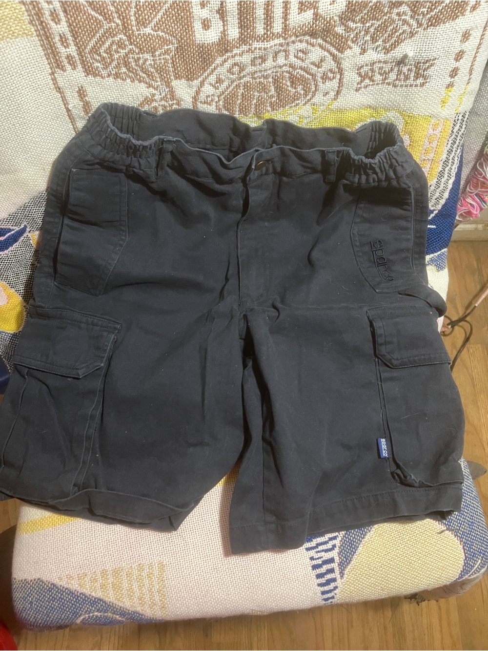 Sparco Black Cargo Shorts with Elastic Waist and Utility Pockets